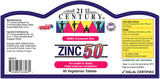 21st Century Zinc 50MG 60 Vegetarian Tablets