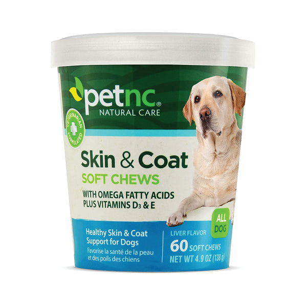 Pet - PetNC Natural Care Skin and Coat for Dogs with Omega Fatty Acids + Vitamins D3 & E - 60 Soft Chews (Veterinarian Formulated)