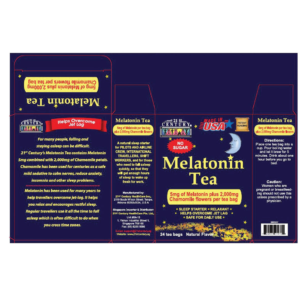 Melatonin Tea With 5mg Melatonin + 2,000mg Chamomile Per Tea Bag - 24